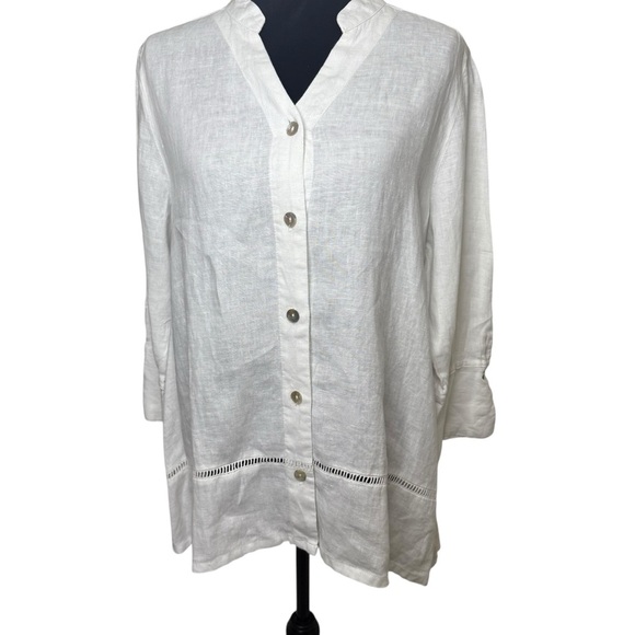 Symple NYC | White Button Down Shirt | 100% Linen | Sz M - Picture 1 of 6